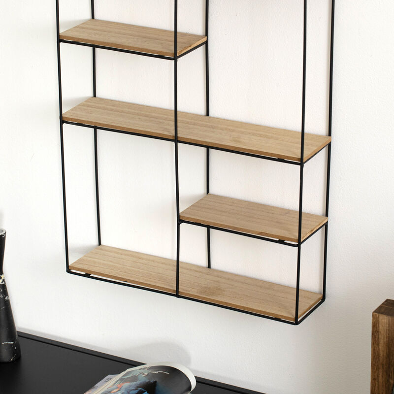 Vintiquewise Rectangular 4-Tier Floating Wall Shelf - Metal and Wood Wall-Mounted Display Shelf - Multi-Functional Wall Storage, Perfect for Entryway, Bathroom, Bedroom, Living Room, or Office