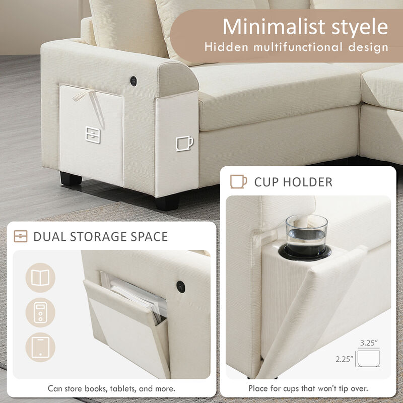 Merax U Shaped Chenille Sectional Sofa with Cup Holders