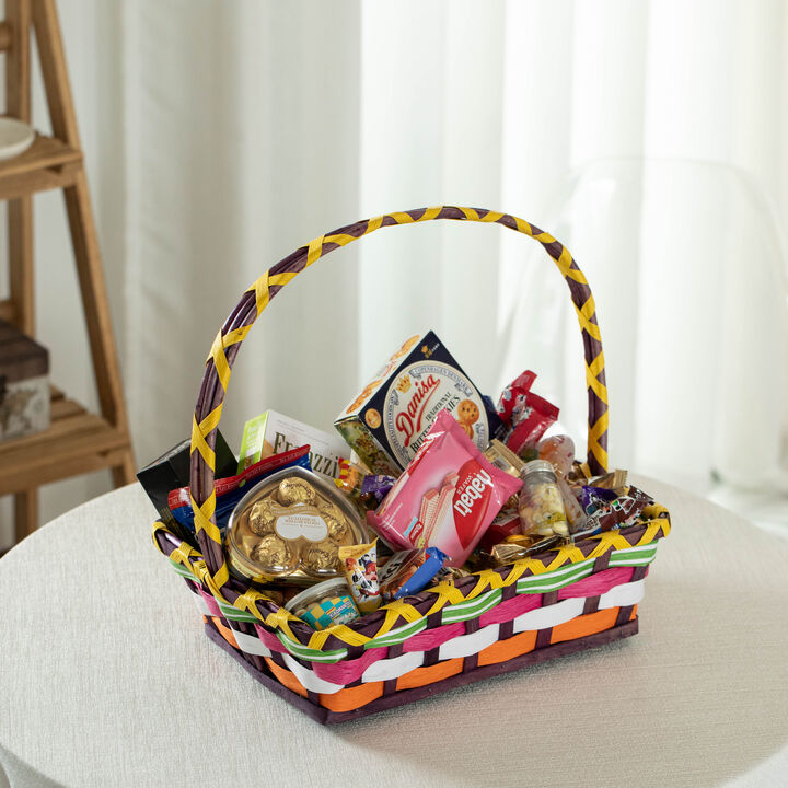 Wickerwise Vibrant Wicker Gift Basket – Versatile Woven Basket with Handle for Easter Candy, Fruit, Snacks, Garden Wedding Decor, Adult Easter Gifts, Party Favors, Kitchen Storage, and Garden Decor