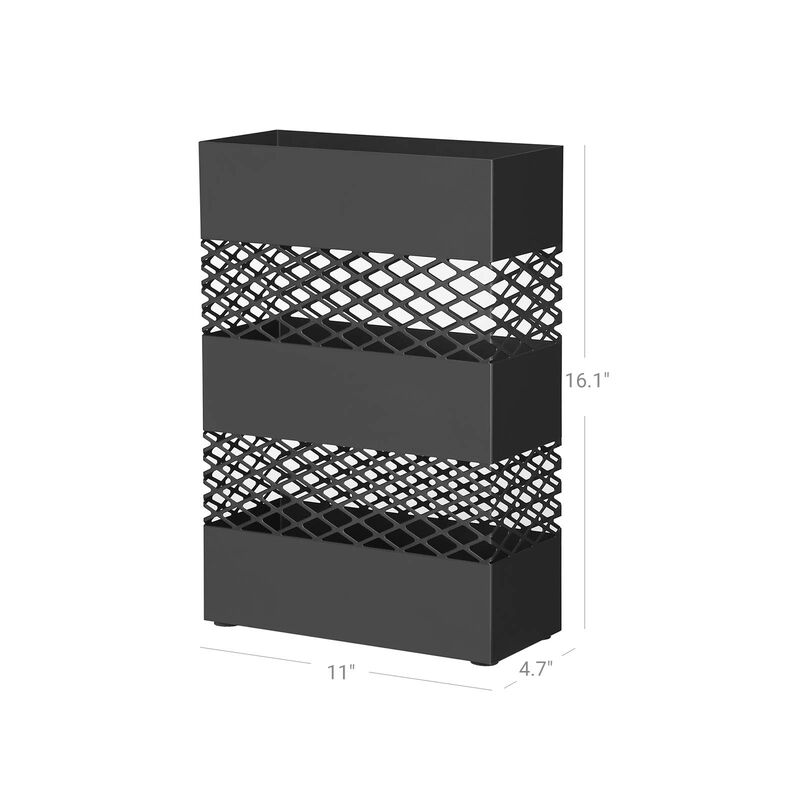 Rectangular Metal Umbrella Stand with Removable Drip Tray – Features Lattice Cutouts