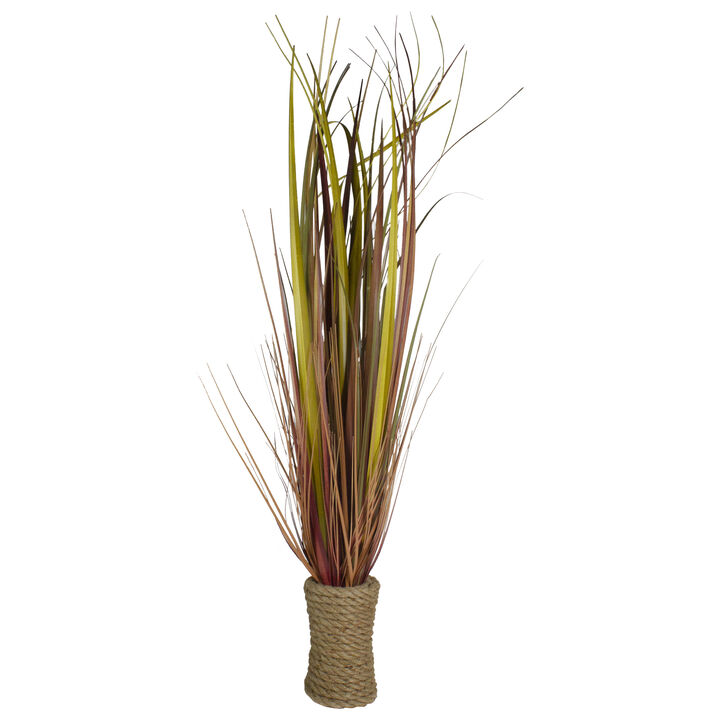 34" Red Artificial Grass Plant in a Rope Pot