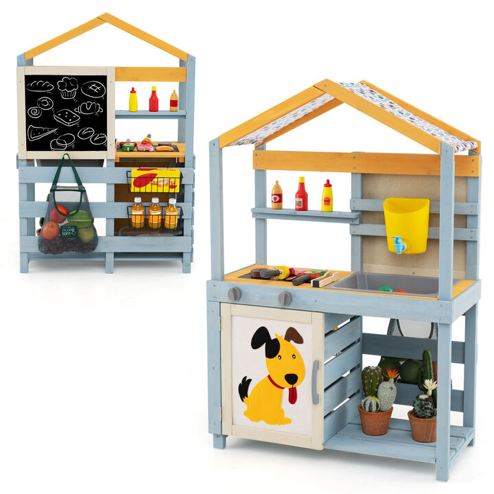 2 in 1 Wooden Mud Kitchen with Removable Water Box  and Storage Bag
