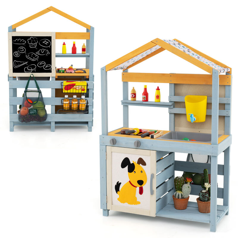 2 in 1 Wooden Mud Kitchen with Removable Water Box  and Storage Bag