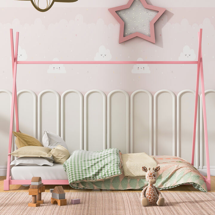 Merax Triangle Structure Metal House Platform Bed Floor Bed