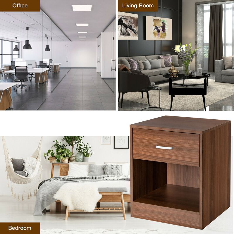 Set of 2 Modern Nightstand with Storage Drawer and Cabinet
