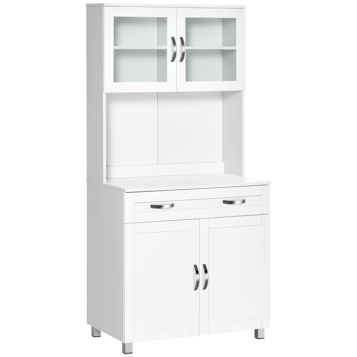 Freestanding Wooden Hutch for Kitchen Storage Space with Adjustable Shelves
