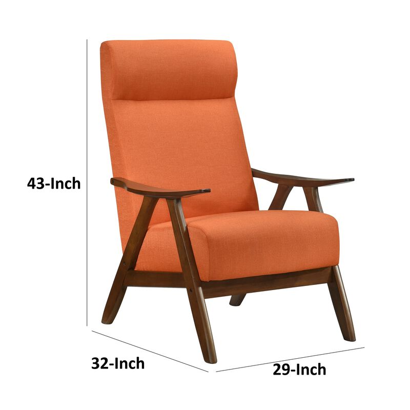 Mary 32 Inch Accent Chair Armchair, Orange Polyester Linen, Solid Wood - Benzara
