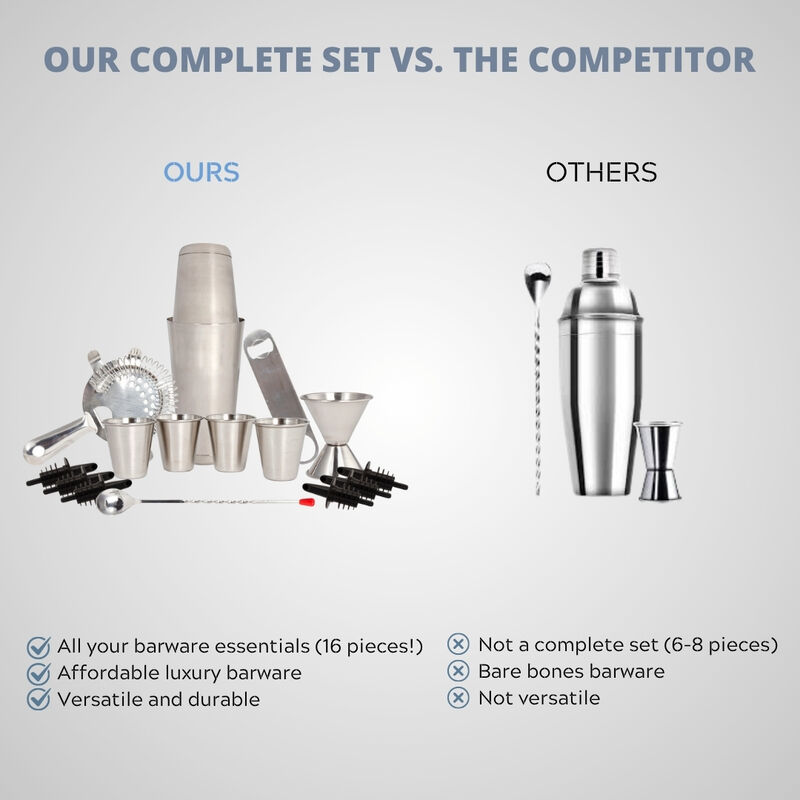 16 Piece Wine and Cocktail Mixing Bar Set, Essential Barware Tools