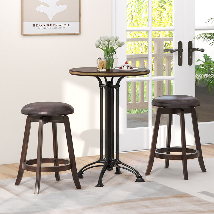 Set of 2 Upholstered PU Leather Bar Stool with 360° Swivel Round Seat