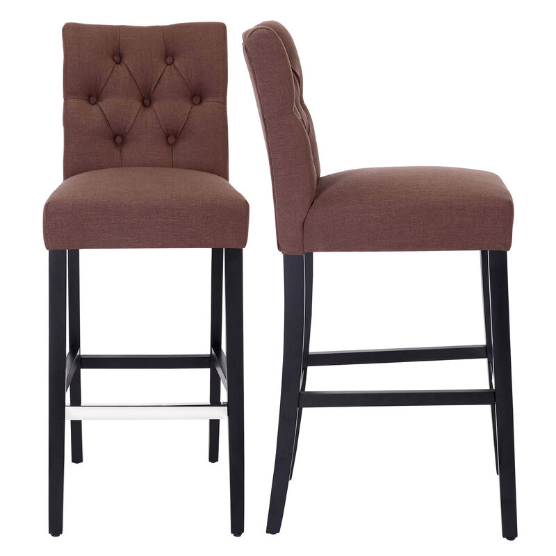 WestinTrends 29" Linen Fabric Tufted Upholstered Bar Stool (Set of 2), Black