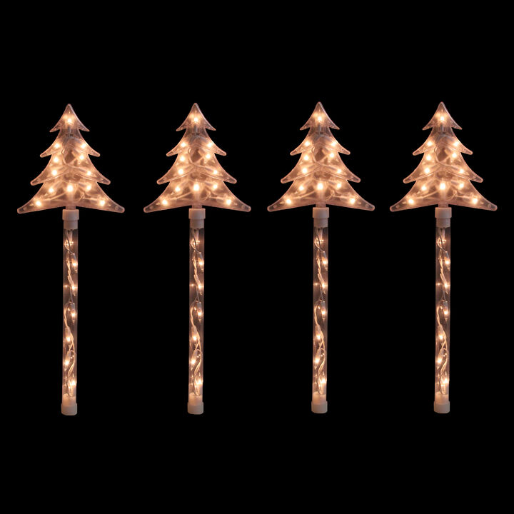 4ct Lighted Christmas Tree Pathway Marker with Lawn Stakes White Wire - Clear Lights