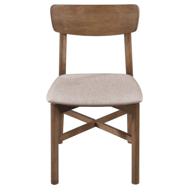 Rida Accent Dining Chair Set of 2, Gray Fabric, Dark Brown Hardwood - Benzara