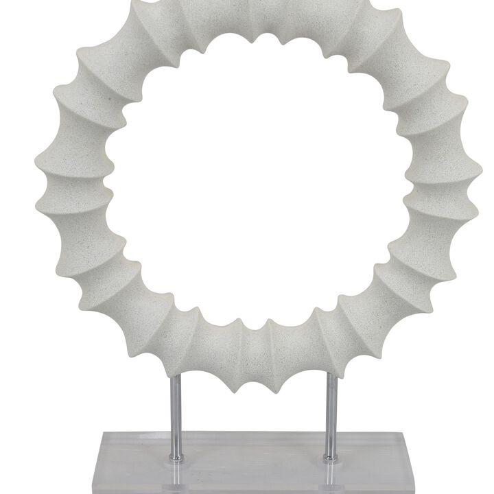 Saina Tabletop Decor, White Acrylic Base, 18 Inch Round Circle Pattern - Benzara
