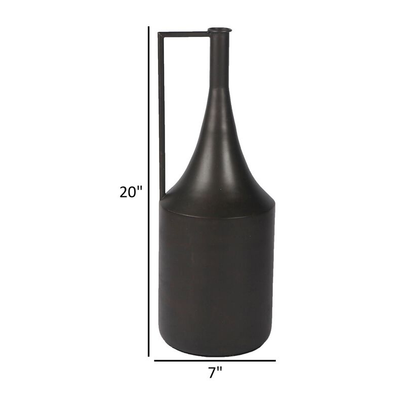 Toly 20 Inch Flower Vase, Industrial Angular Handle, Distressed Brown - Benzara