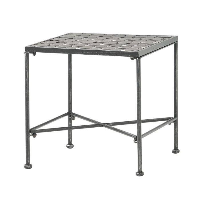 Lucia Side End Table, Black, Silver Outdoor Iron Frame, Square 18 Inch