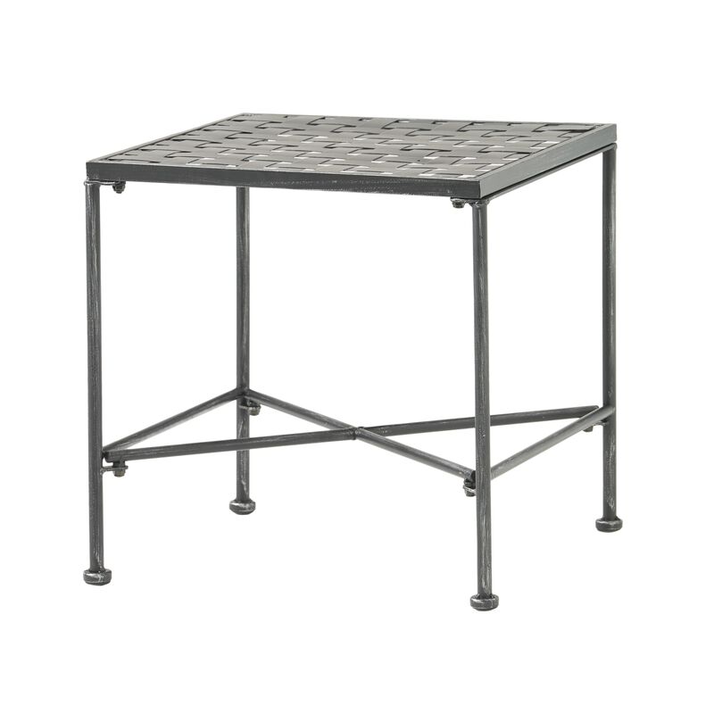Lucia Side End Table, Black, Silver Outdoor Iron Frame, Square 18 Inch