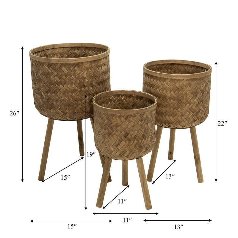 S/3 Bamboo Planters 11/13/15"