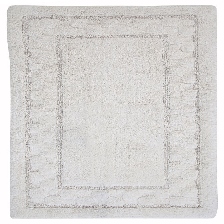 Splendid Soft Plush Cotton Bath Rug Features Fashionable Sculptured Border Design And Non-Slip 24" X 40" Ivory
