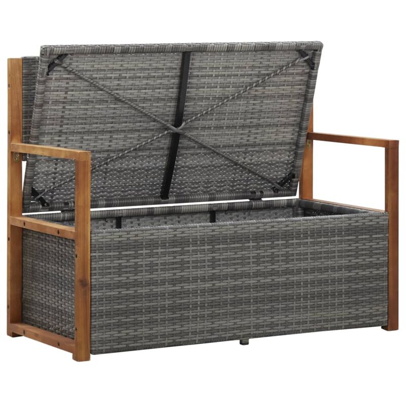 vidaXL Storage Bench 43.3" Poly Rattan and Solid Acacia Wood Gray
