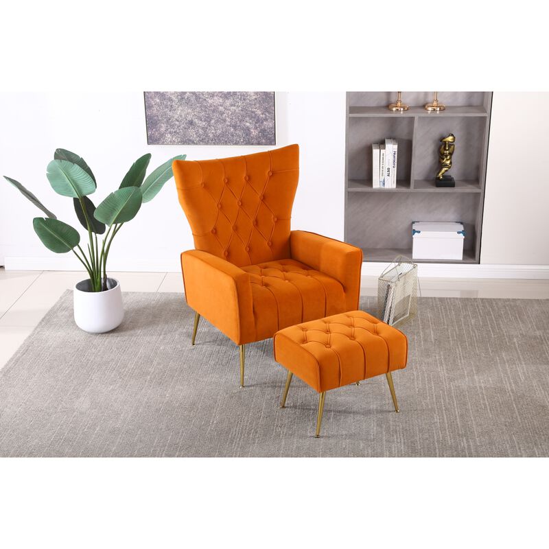 Modern Accent Chair With Ottoman, Comfy Armchair For Living Room, Bedroom, Apartment, Office