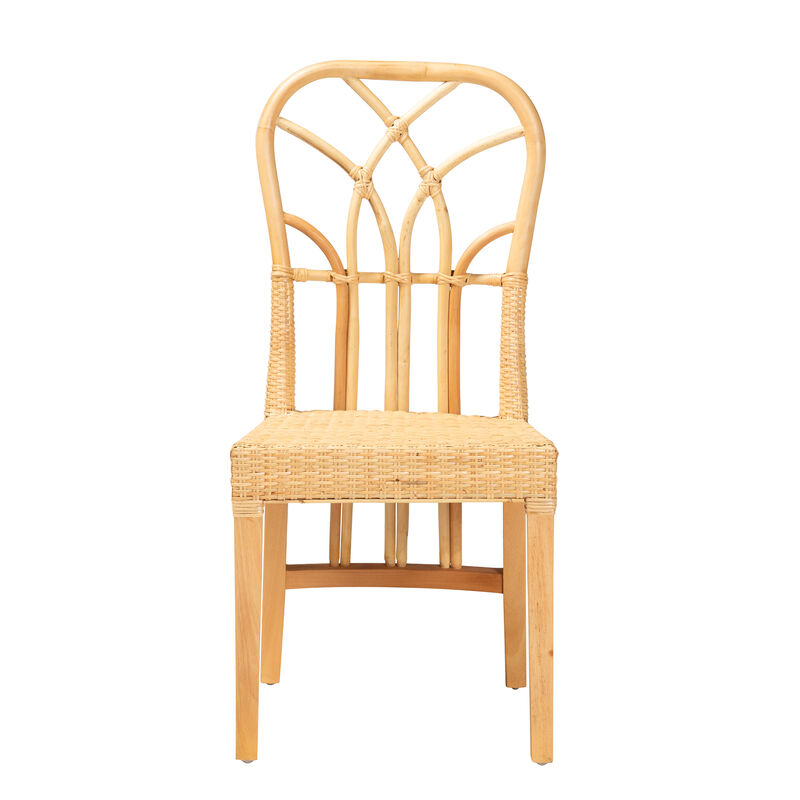 Bali & Pari Monaco Modern Oak Brown Finished Mahogany Wood and Natural Rattan Dining Chair