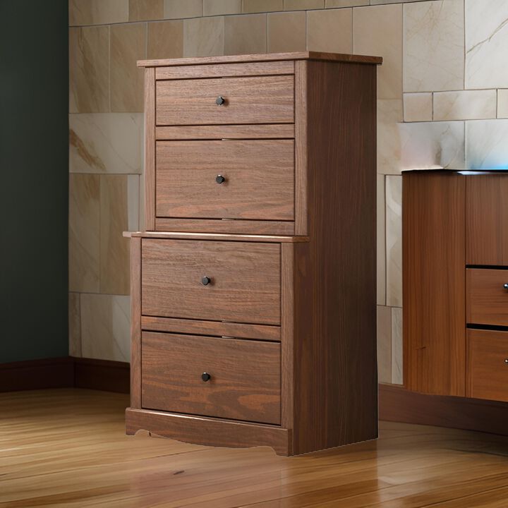 Stav Tall Dresser Chest with 4 Drawers, Plank Style, Brown Solid Wood