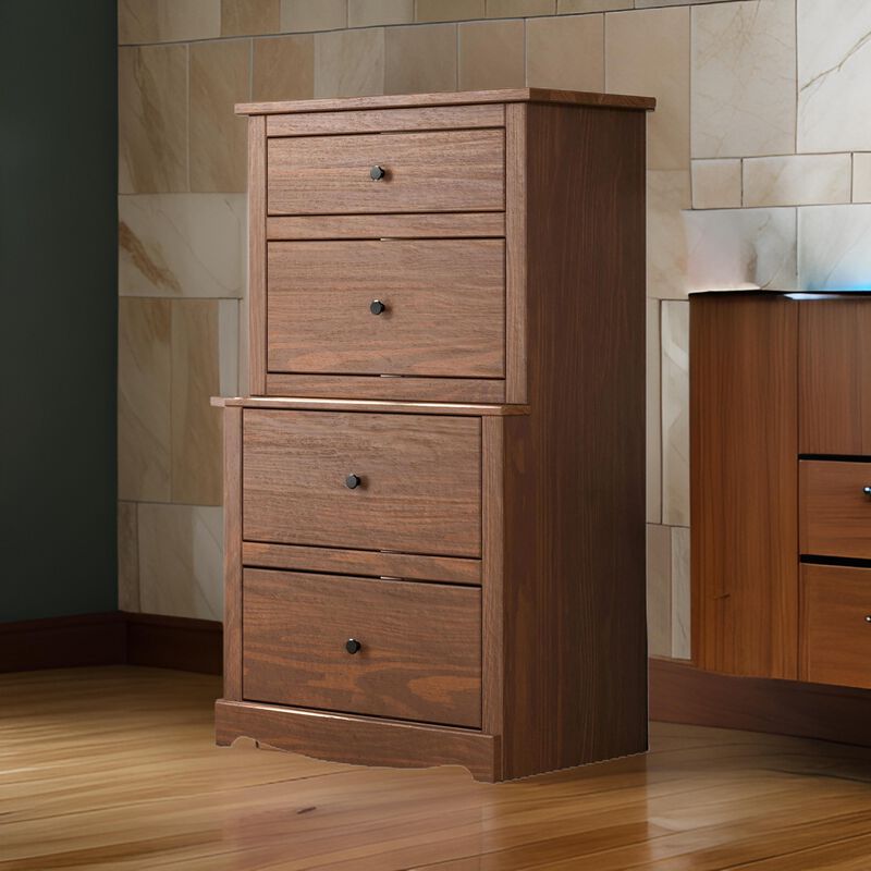 Stav Tall Dresser Chest with 4 Drawers, Plank Style, Brown Solid Wood