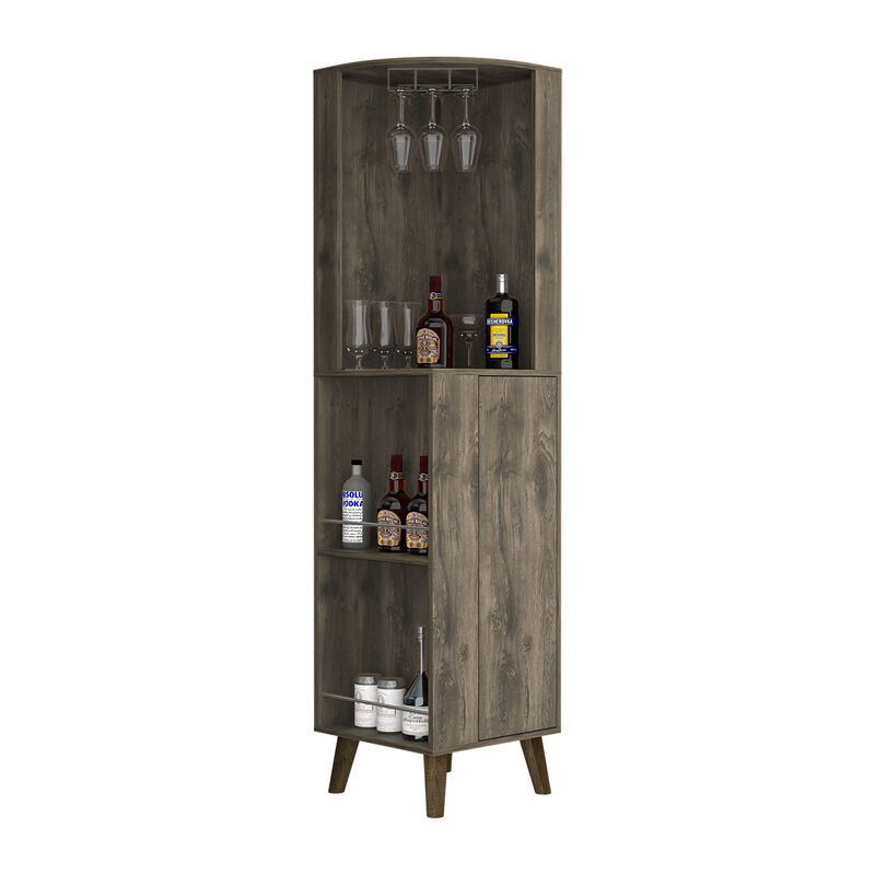DEPOT E-SHOP Jaipur Corner Bar Cabinet, Two External Shelves, One Drawer, Two Interior Shelves, Dark Brown