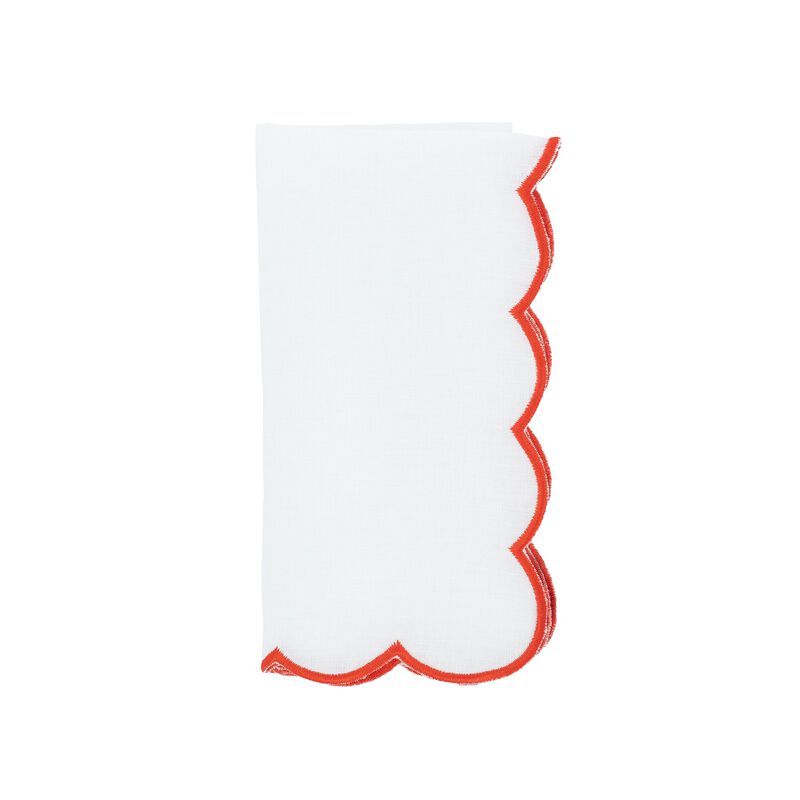 Red Scalloped Linen Napkins, Set of 4