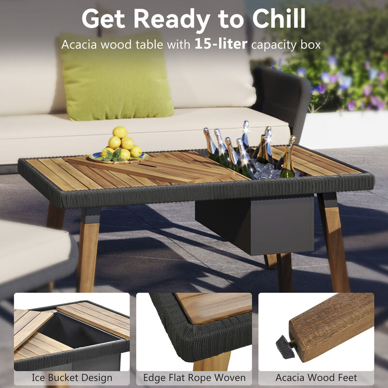 Modern & Coastal Farmhouse 6-Piece Unique Rope Woven Outdoor Patio Furniture Set