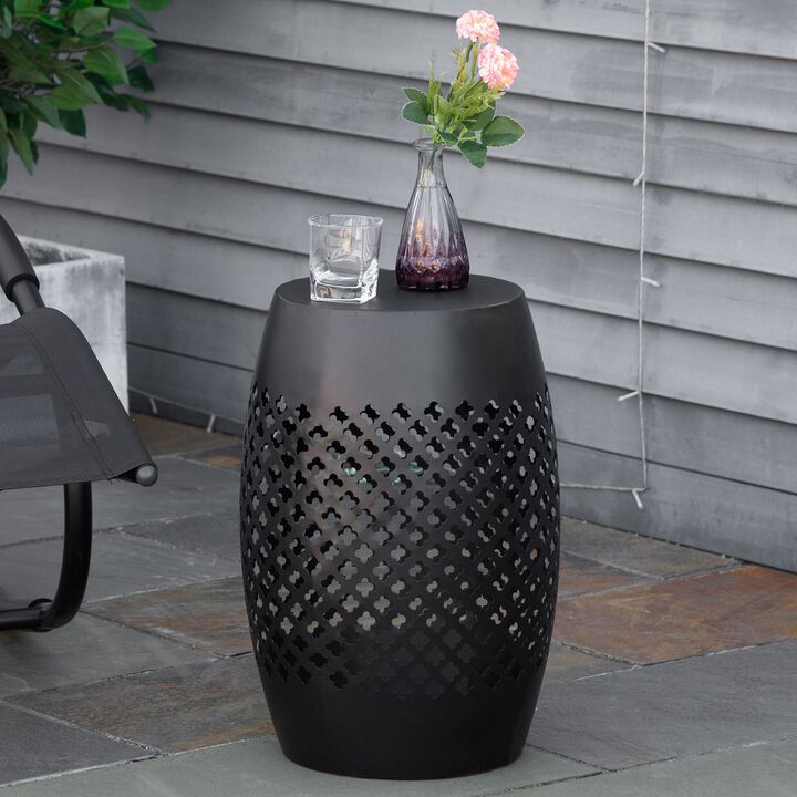 Black Patio Table: 12.5" Round Steel Outdoor Side Table