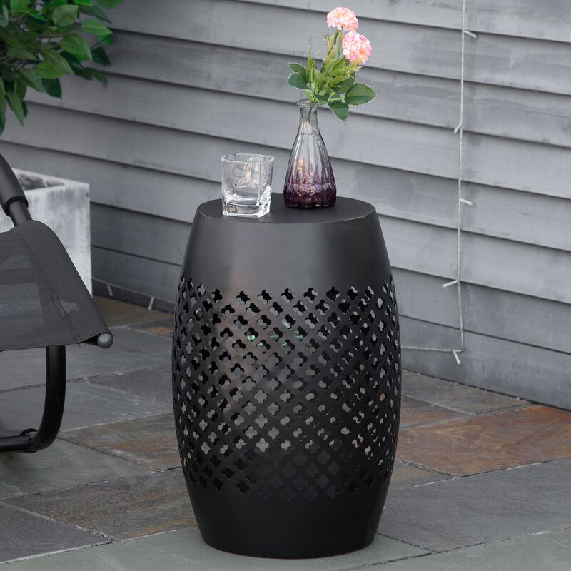 Black Patio Table: 12.5" Round Steel Outdoor Side Table