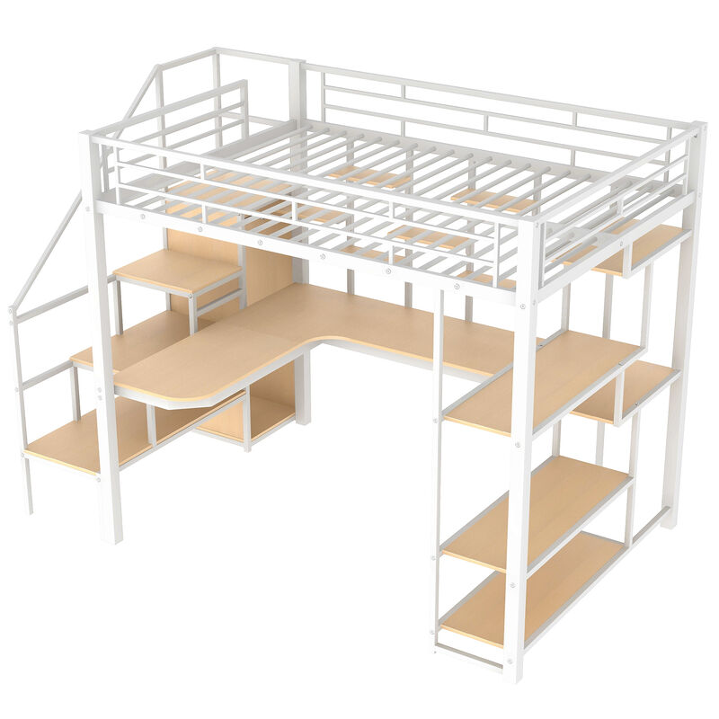 Merax Metal Loft Bed with Storage Staircase