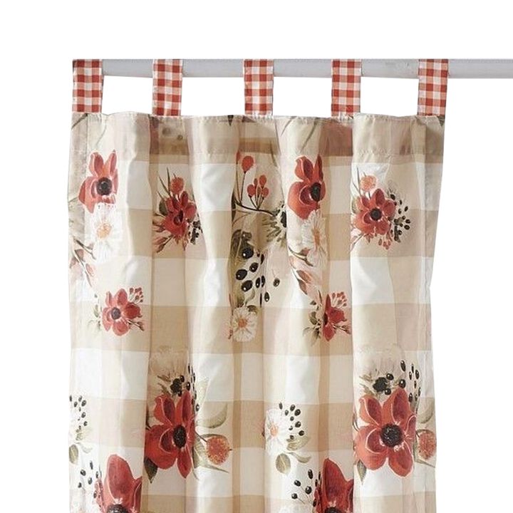 Lire 4 Piece Window Curtain Panel Set, Floral Print, Modern Multicolor - Benzara