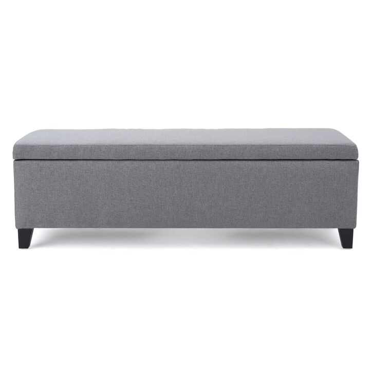 Flash Storage Ottoman Bench, Light Gray Fabric, Gray Wood, 51 Inch -Benzara