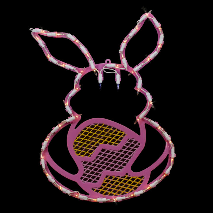 17" Lighted Pink Bunny with Easter Egg Window Silhouette