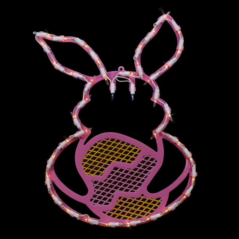 17" Lighted Pink Bunny with Easter Egg Window Silhouette