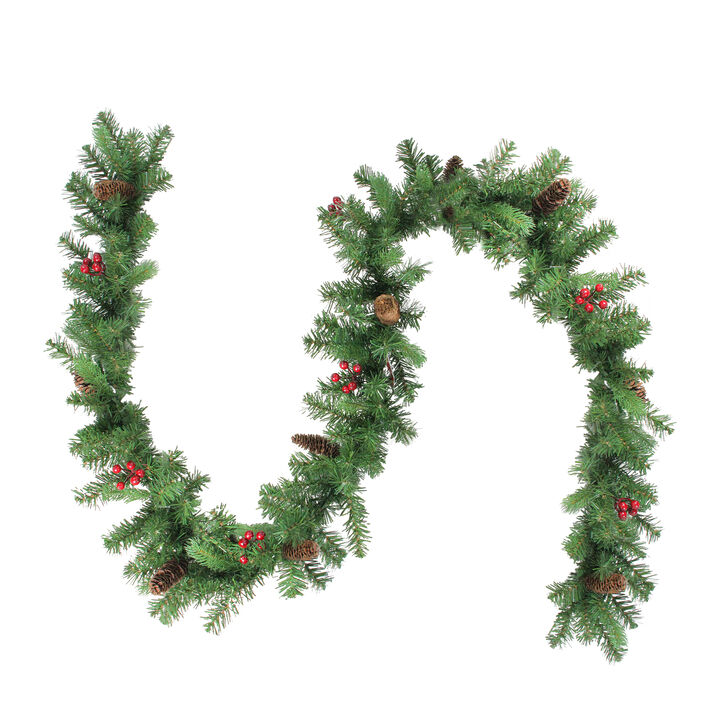 9' x 10" Noble Fir with Berries Artificial Christmas Garland - Unlit