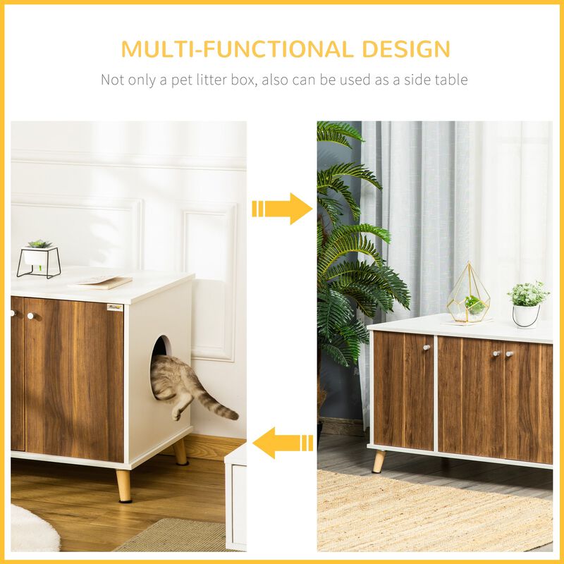 White Pet Furniture: Cat Litter Box End Table with Adjustable Shelf
