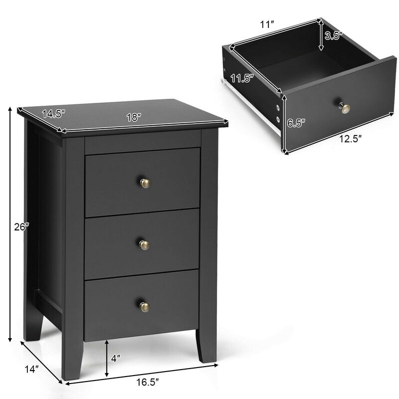 Nightstand End Beside Table Drawers Modern Storage Bedroom Furniture