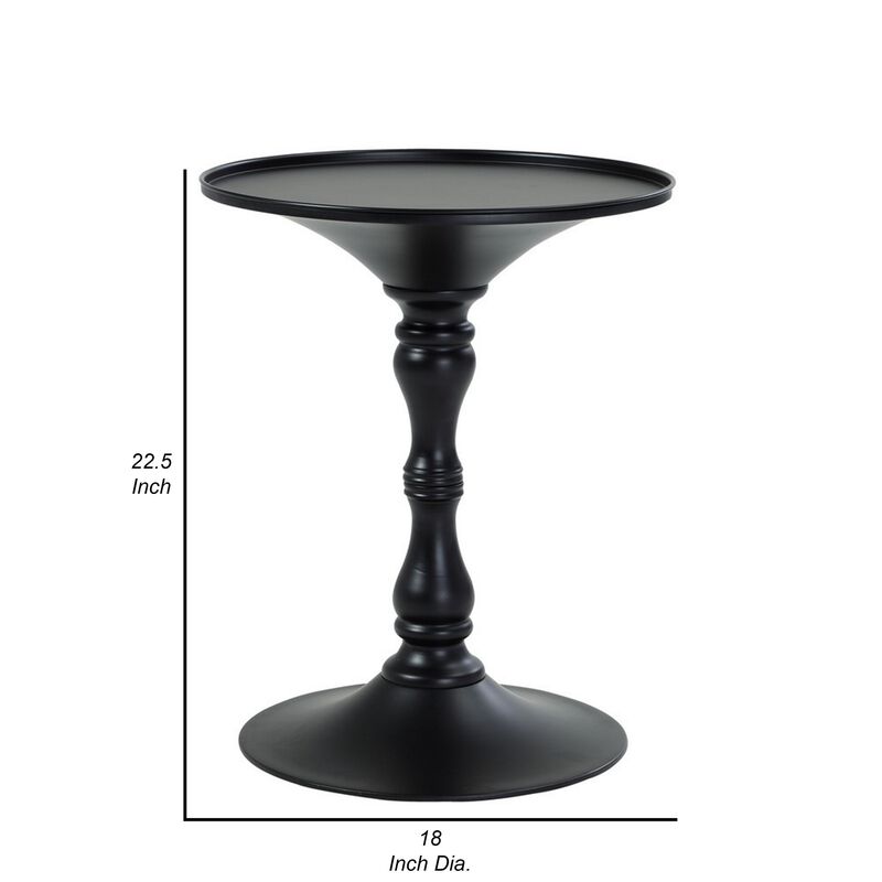 Wowi 23 Inch Side End Table, Round Hourglass Turned Base, Black Finish - Benzara