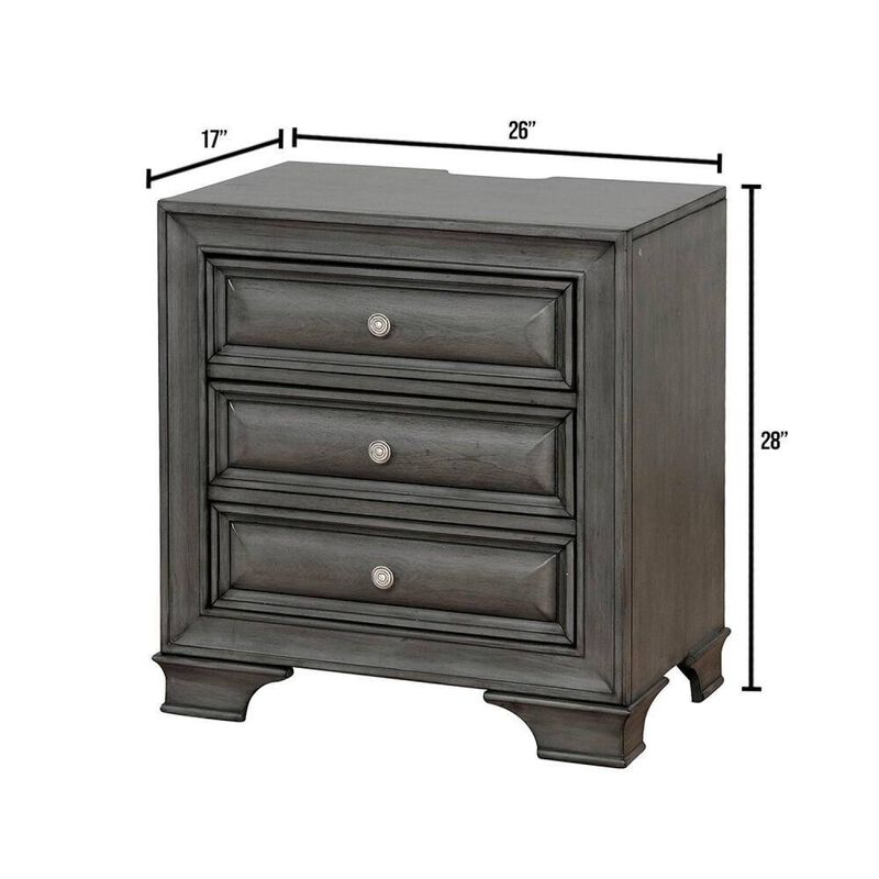 Streamdale 3-Drawer Transitional Nightstand w/ Nickel Knob