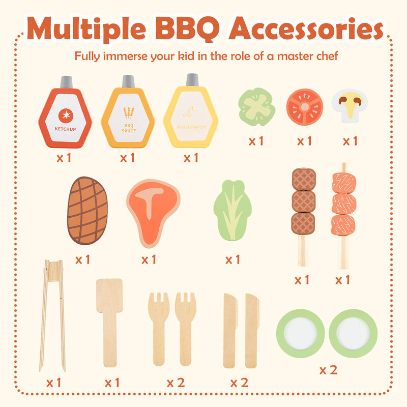 Wooden Barbecue Grill Playset with Chalkboard and Sink and Cabinet