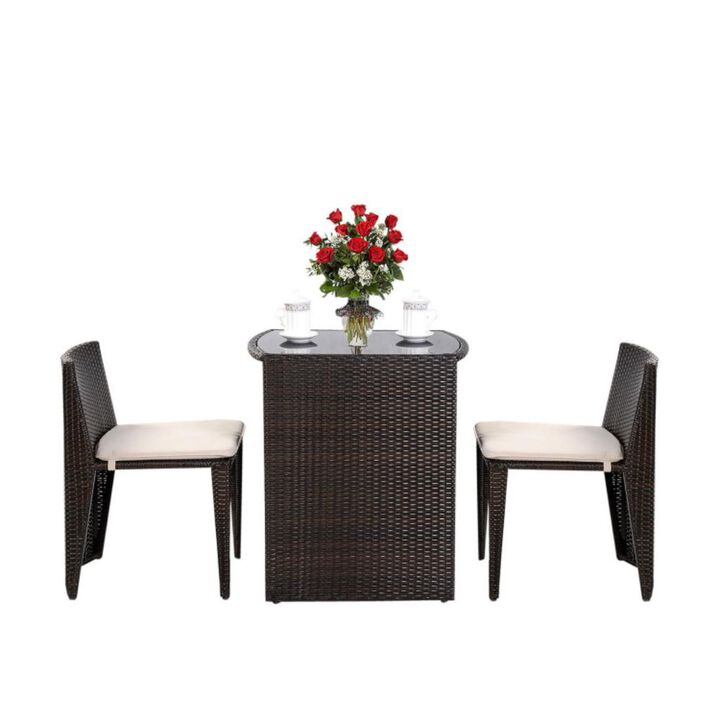 Hivvago 3 Pieces Cushioned Wicker Patio Bistro Set with No Assembly Needed