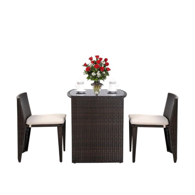 Hivvago 3 Pieces Cushioned Wicker Patio Bistro Set with No Assembly Needed