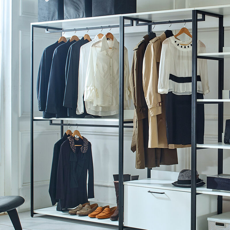 FC Design Klair Living White Freestanding Walk in Wood Closet System with Metal Frame