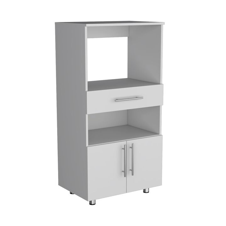 Worland Pantry Cabinet with Microwave Stand, Multi-Functional with Drawer and 2-Door-White