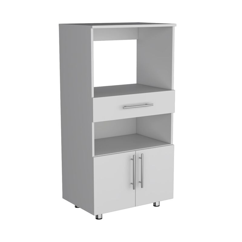 Worland Pantry Cabinet with Microwave Stand, Multi-Functional with Drawer and 2-Door-White