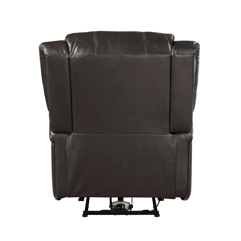 Karena 38 Inch Power Reclining Accent Chair, Brown Faux Leather, Solid Wood - Benzara