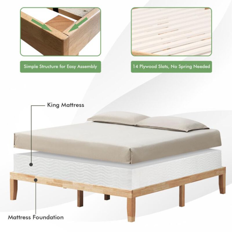 Hivvago 14 Inch King Size Rubber Wood Platform Bed Frame with Wood Slat Support